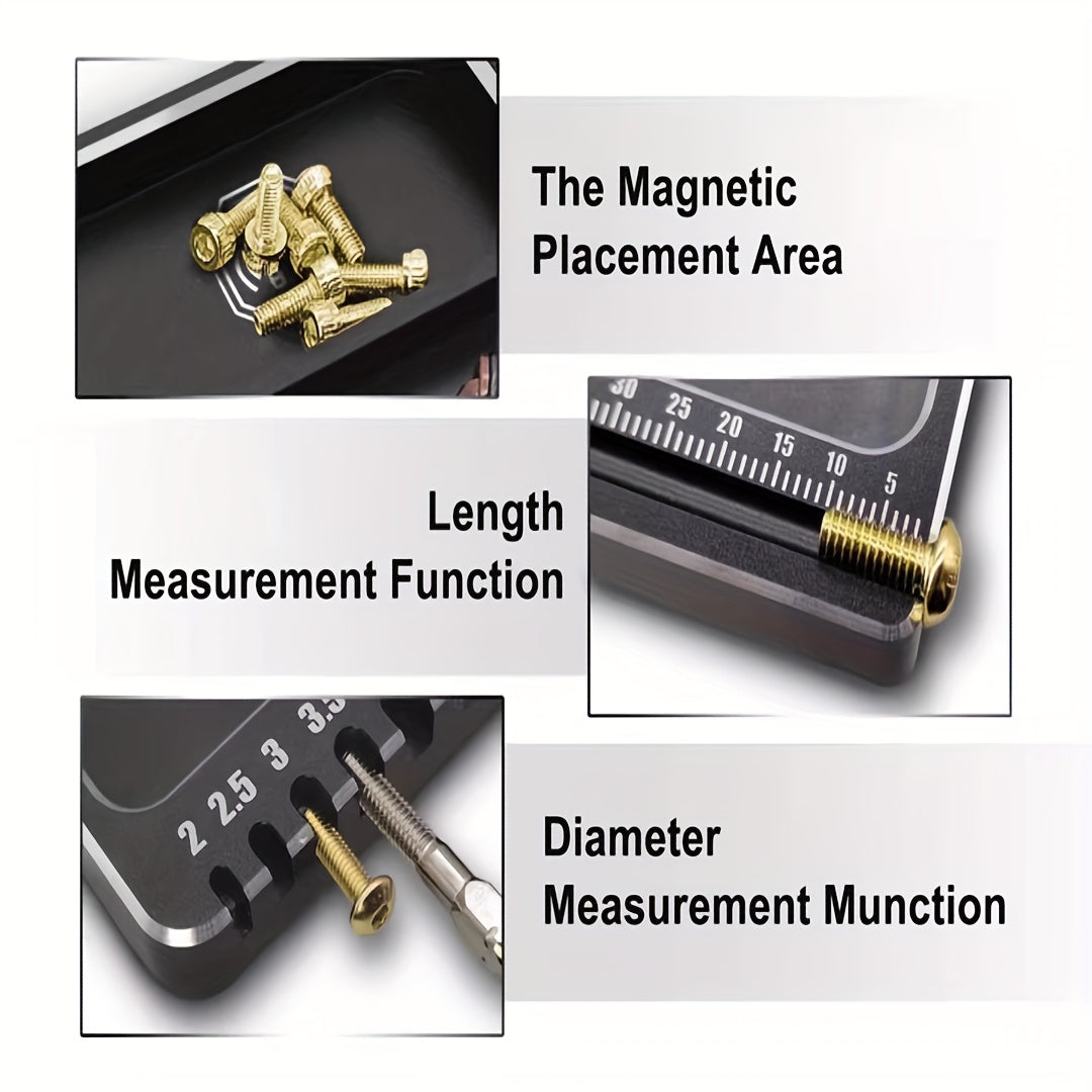 Magnetic Screw Tray, Aluminum Alloy Screws Storage & Measuring Tray with Magnetic Pad