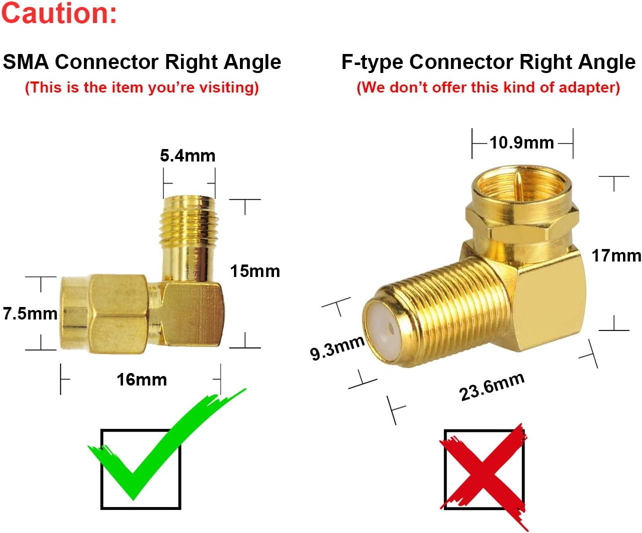 RP SMA Male to Female Right Angle RP-SMA 90 Degree RF Coaxial Connector Coax Adapter