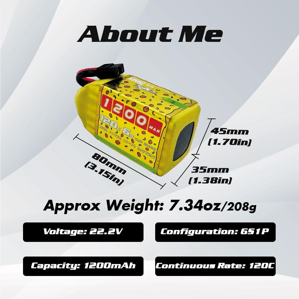 CNHL 1200mAh 120C 6S Lipo Battery Speedy Pizza 22.2V with XT60 Plug for FPV Racing RC Quadcopter Helicopter Airplane