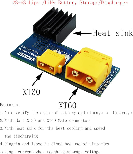 LiPo Storage 2-6S LIPO Discharger Module Built-in LED Indicator 3.8V for RC XT30 XT60 LIPO Battery Storage