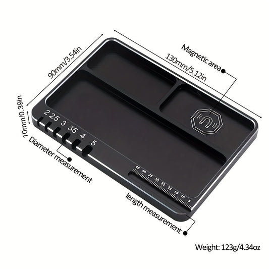Magnetic Screw Tray, Aluminum Alloy Screws Storage & Measuring Tray with Magnetic Pad