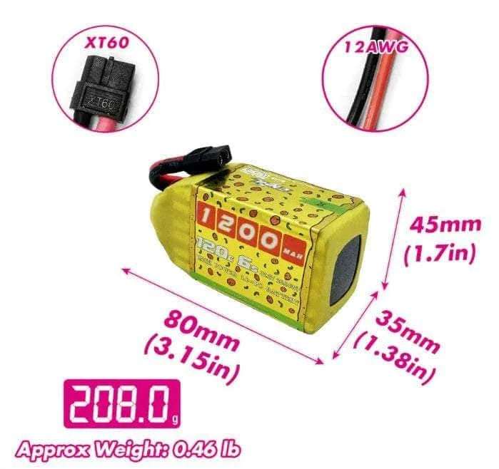 CNHL 1200mAh 120C 6S Lipo Battery Speedy Pizza 22.2V with XT60 Plug for FPV Racing RC Quadcopter Helicopter Airplane
