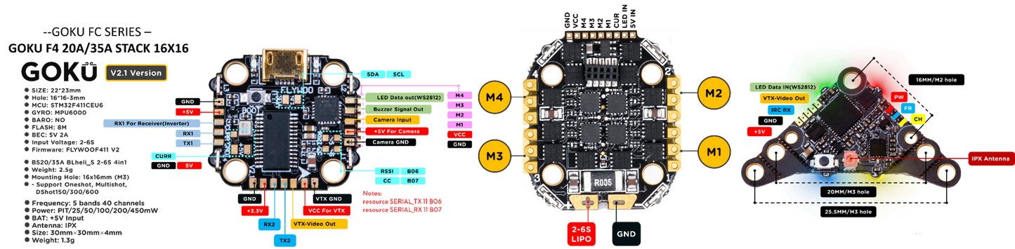 GOKU F4 20A STACK V2.1 ( MPU 6000 ) 16mm X 16mm