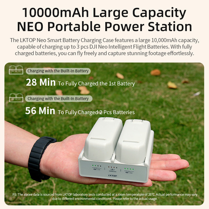 LKTOP 10000mAh Neo Smart Battery Charging Case, Bulit-in 10000mAh Battery, Large Capacity Fully Charge 3 Batteries