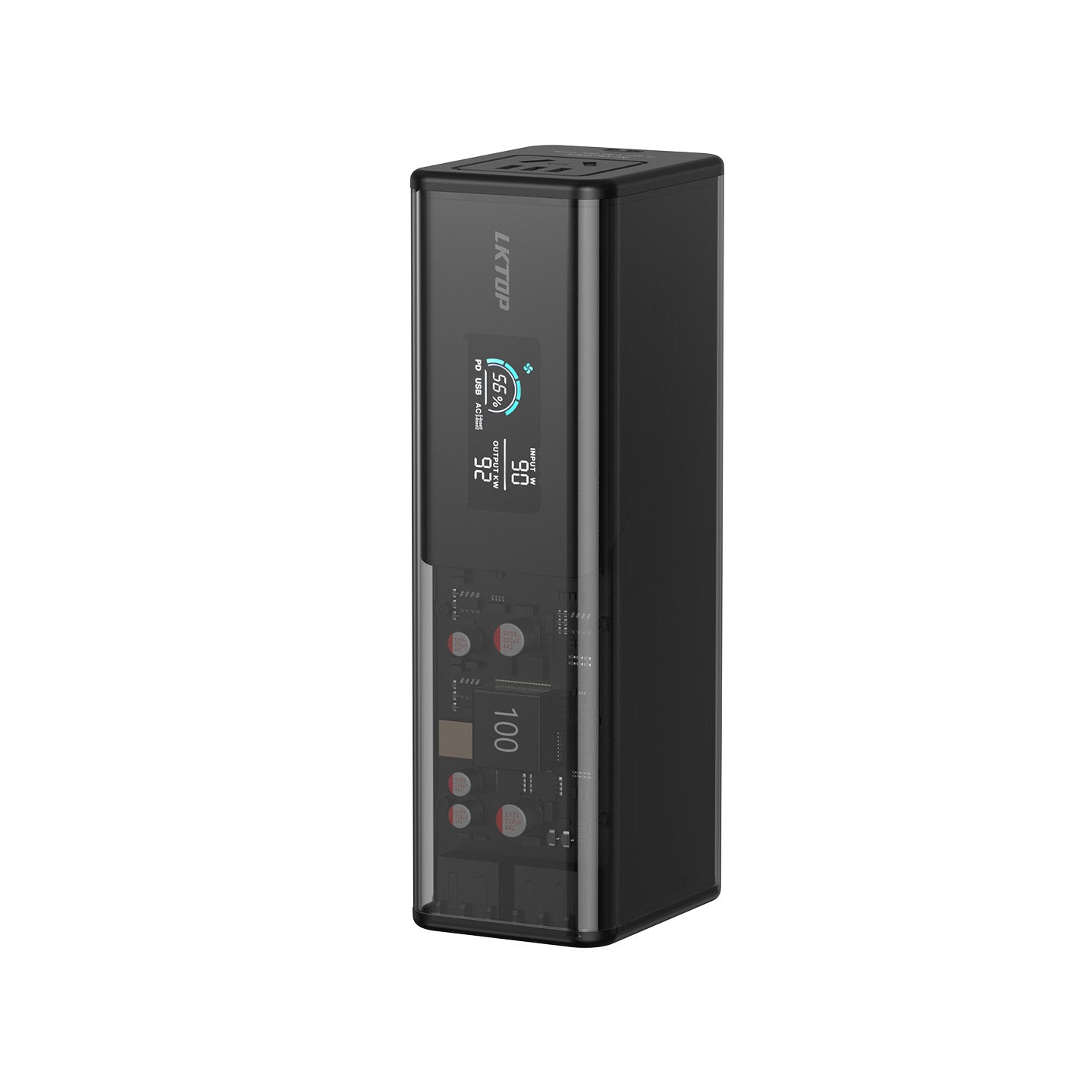LKTOP POWER K1S 27000mAh Power Bank with AC Socket, 2 USB-A and 2 USB-C Port, 100W High Power，Built-in LED Lighting