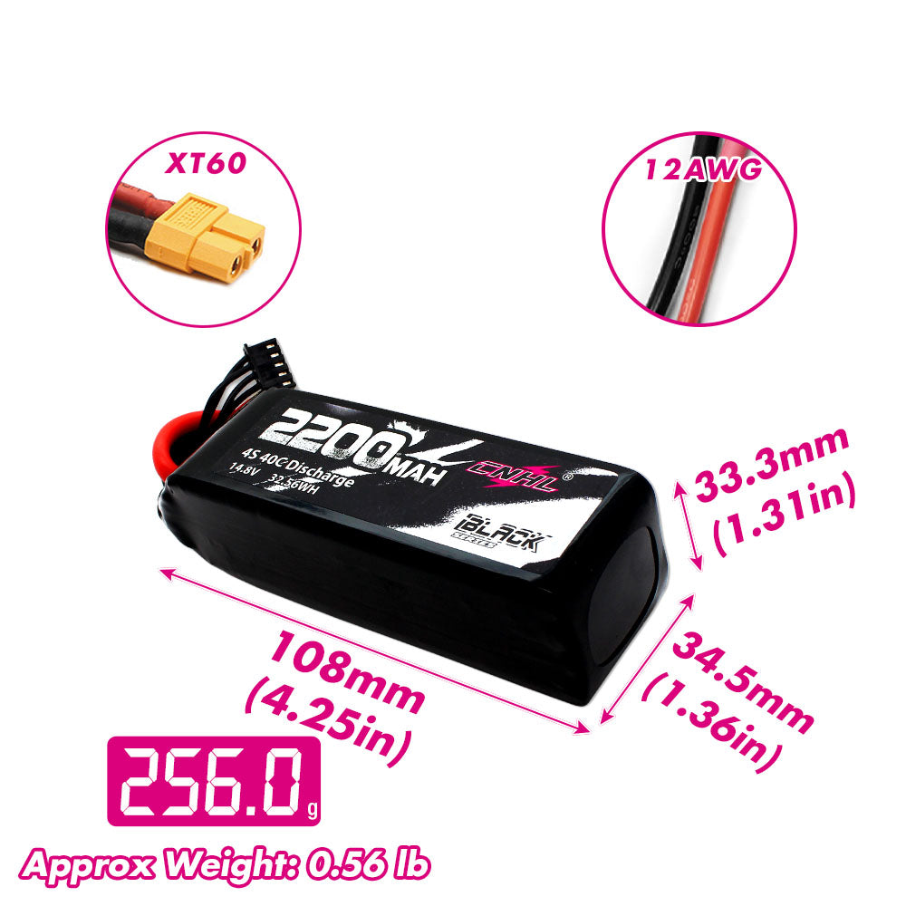 CNHL Black Series 2200mAh 4S 14.8V 40C Lipo Battery with XT60 Plug