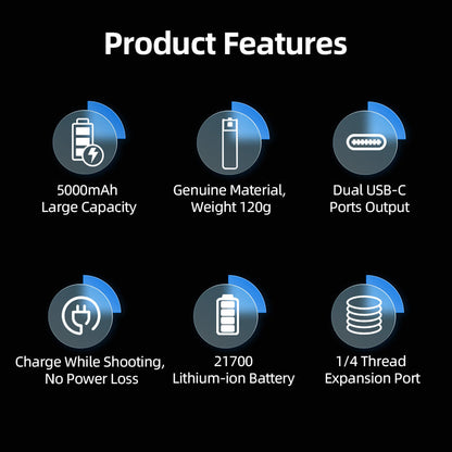 LKTOP Osmo Pocket 3 5000mAh Battery Handle , 22.5W Fast Charging, Built-in 5000mAh Battery, Reserved 1/4” Thread