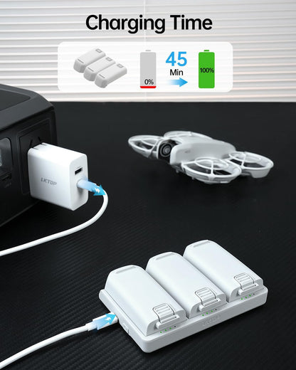 LKTOP 65W Neo Two-Way Charging Hub , Fast Battery Charger for DJI Neo Drone Accessories, with Storage/Output Mode, C to C Cable (Parallel Charge 3 Batteries: 45 min)