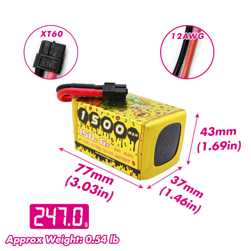 CNHL Speedy Pizza Series Pro 1500mAh 22.2V 6S 150C Lipo Battery with XT60 Plug