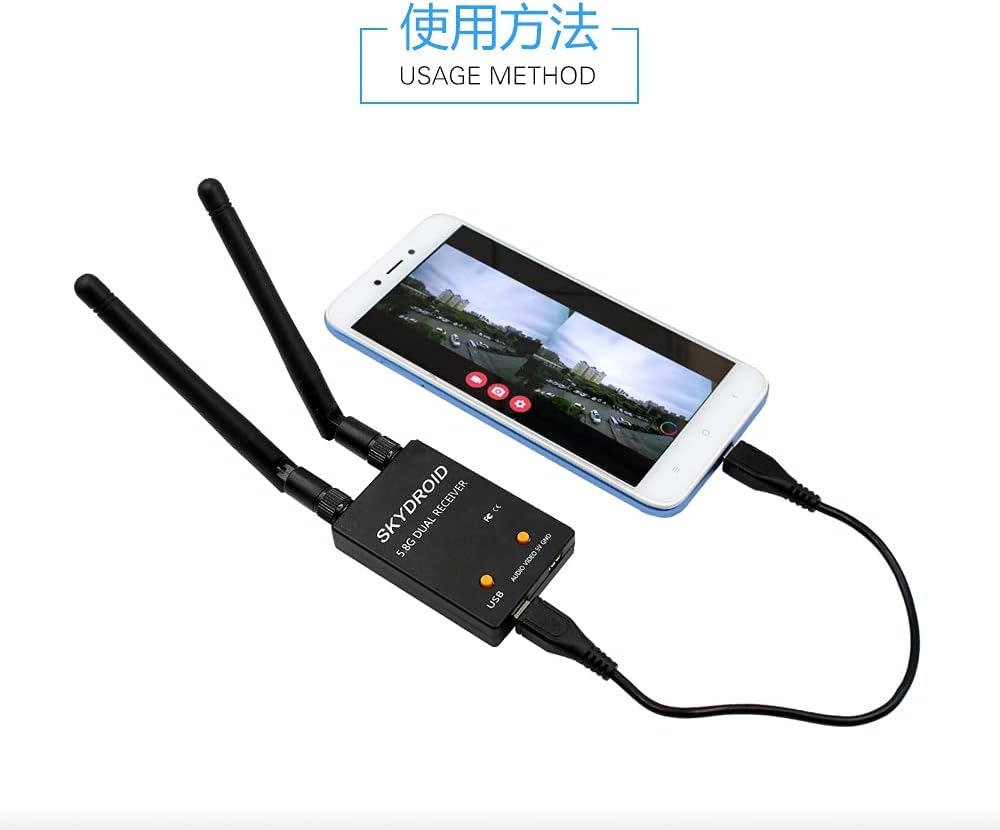 UVC Dual Antenna Control Receiver OTG 5.8G 150CH Full Channel FPV Receiver W/Audio for Android Smartphone (Black)