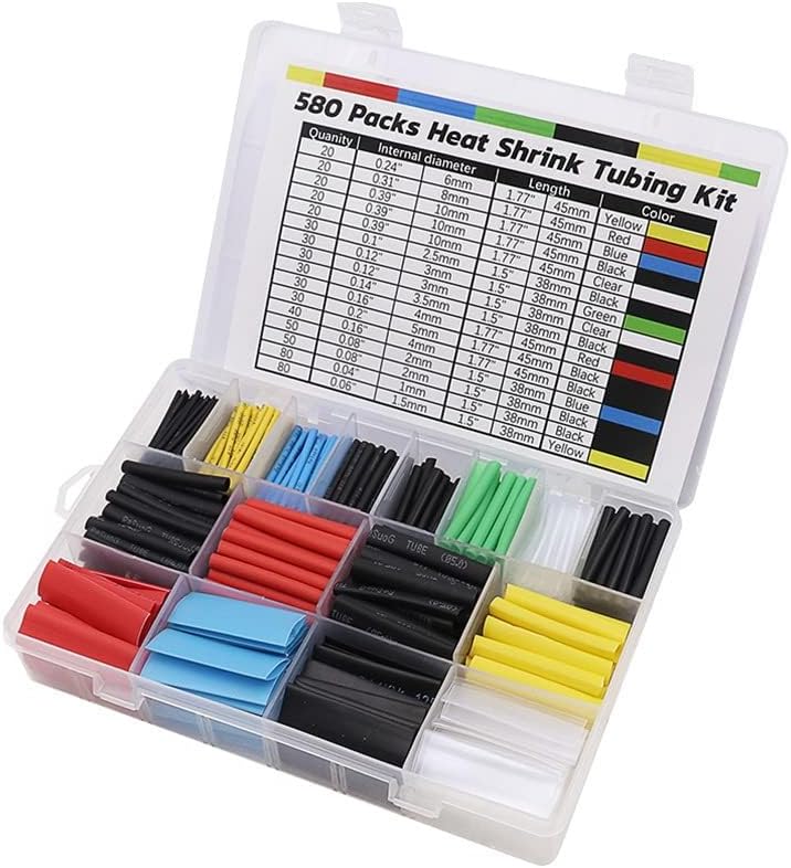 Heat Shrink Tubing Kit, 11 Sizes, 2:1 Ratio, 580 pcs,