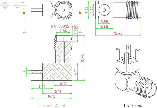 Superbat SMA Connectors Right Angle SMA Female PCB Edge Mount Connector Solder RF Coaxial Adapter