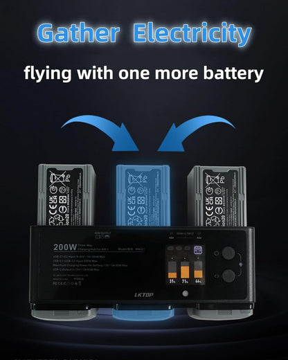 LKTOP 200W Air 3 Series Battey Charging Hub for DJI/Specta Air 3 Series Drone,  with Gather Average Electricity/Fast Charging/Storage/LED/Alarm Mode, LED Display Screen