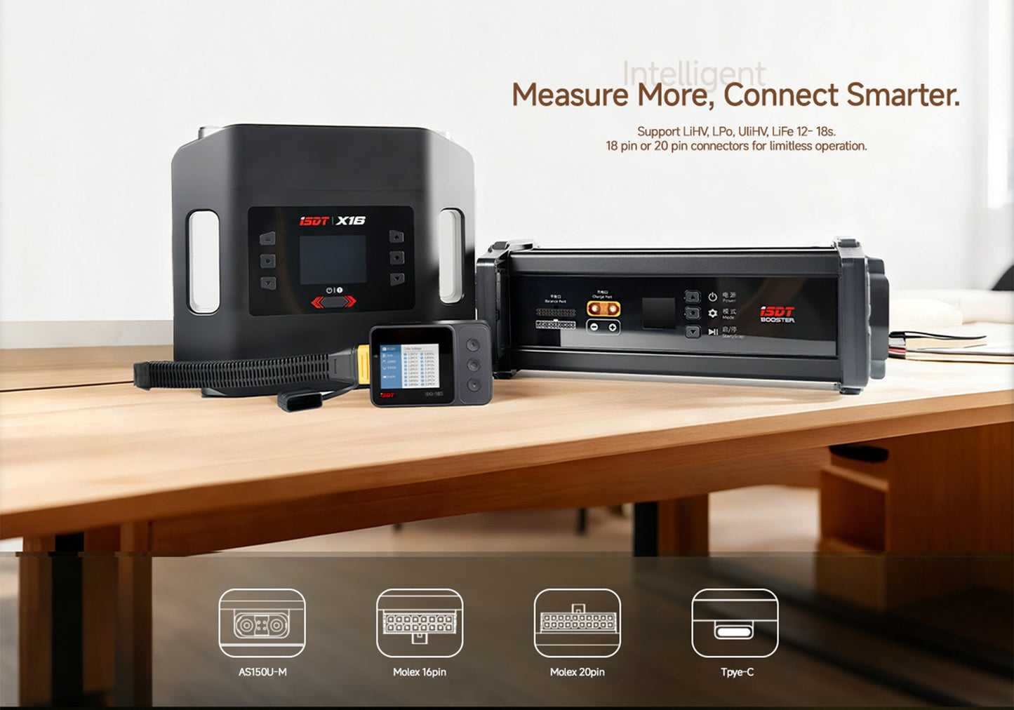 ISDT BG-18S Battery Meter, LCD Display Digital Battery Capacity Checker and Balancer for LiFe, LiPo, LiHv, ULiHv 12-18S