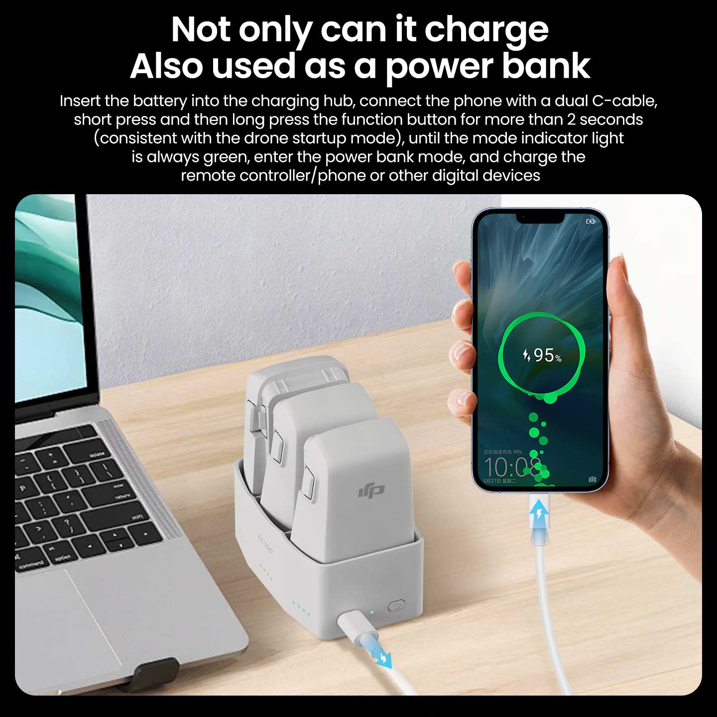 LKTOP 65W Flip Parallel Charging Hub, Three-Way Battery Charger with Storage Mode, Compatible with DJI Flip,  Charge 3 Batteries Simultaneously in just 86 Min