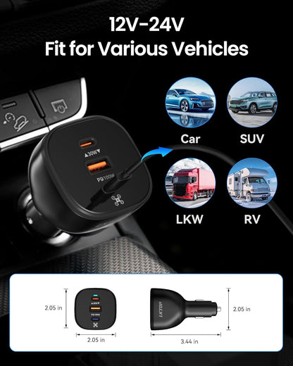 130W Drone Car Charger for DJI, 3-Port USB-C/USB-A Fast Charger, Battrey Power Adapter for DJI Mini/Air/Mavic 4 Pro/Mavic 3/Avata/Flip/Neo Series Drone, Charging Hub, Controller Accessories