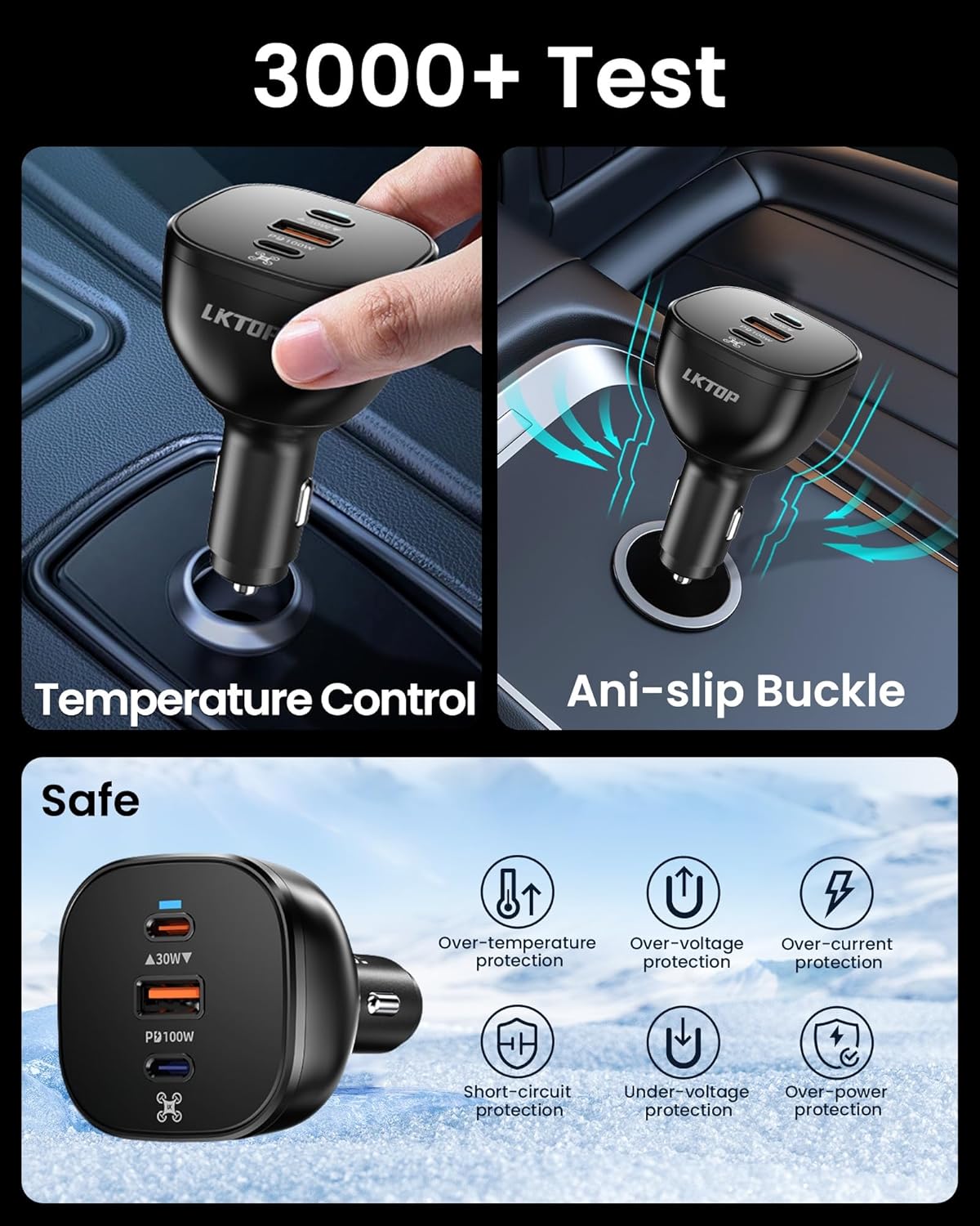 130W Drone Car Charger for DJI, 3-Port USB-C/USB-A Fast Charger, Battrey Power Adapter for DJI Mini/Air/Mavic 4 Pro/Mavic 3/Avata/Flip/Neo Series Drone, Charging Hub, Controller Accessories