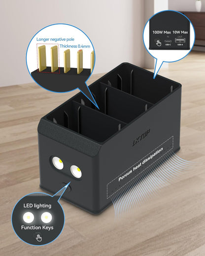 LKTOP 100W Mini 4 Pro/Mini 3 Series Battery Charging Hub  (3X Fast Charging) for DJI Mini4 Pro/3 Pro/3 Drone Accessories Charger with Storage LED Lights Alarm Mode (Charge 3 Batteries Simultaneously)