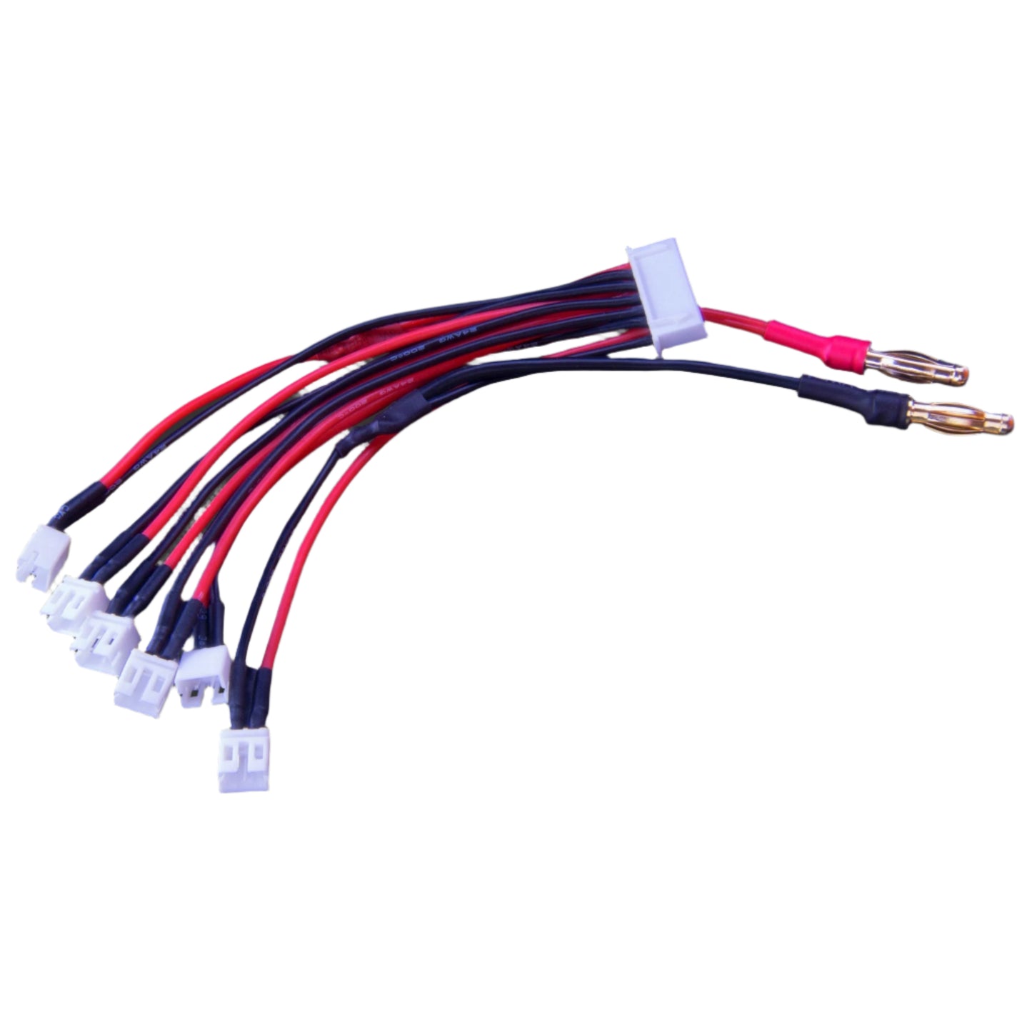 Set of red and black wires with connectors on a dark background