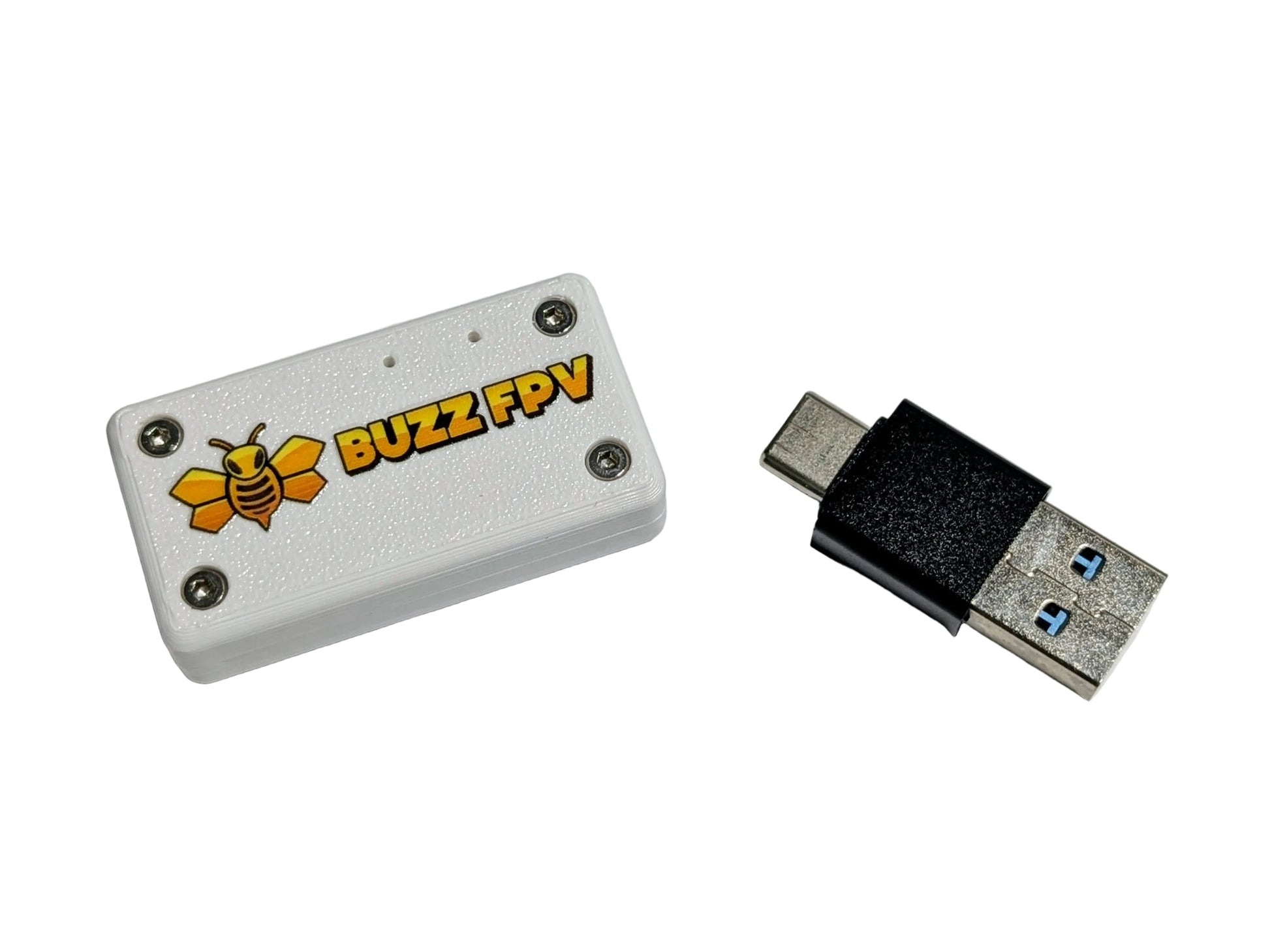 Two electronic components on a white background, one with 'Buzz FPV' branding.