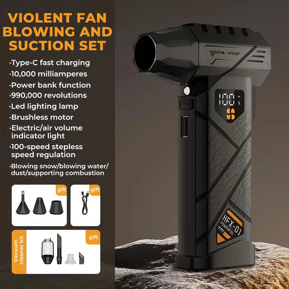 HFX-01 Violent Fan Turbo Air Blower Power Bank Function Compressed Air Duster / Vac