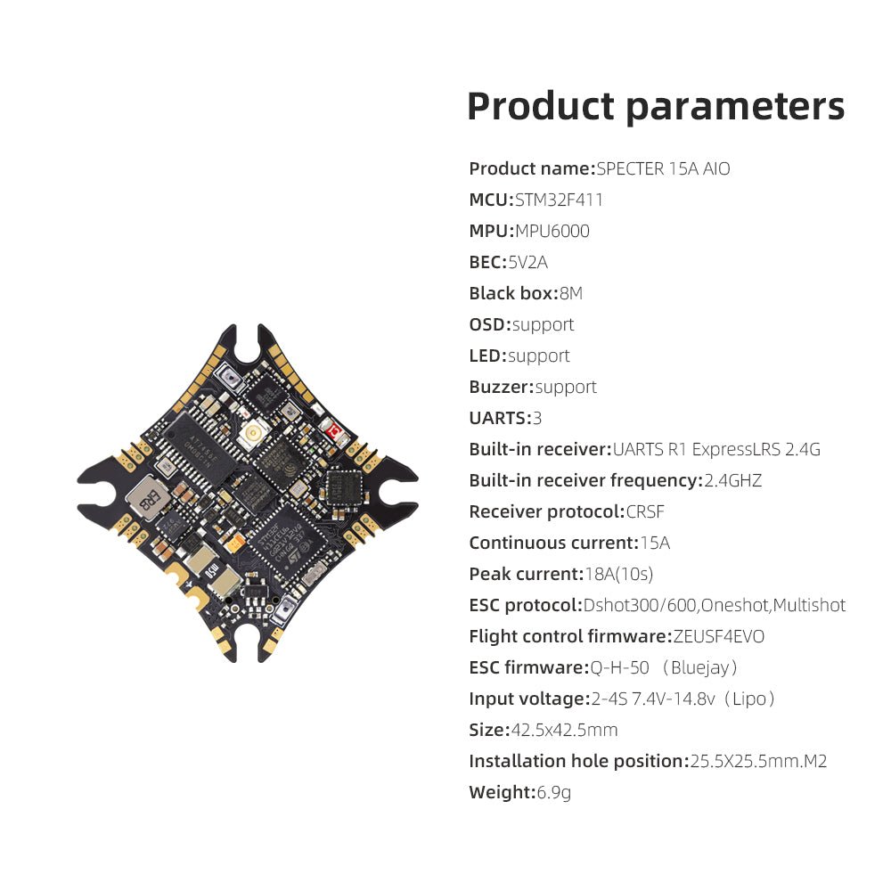 HGLRC SPECTER 15A ELRS AIO 2-4S 4-in-1 AIO FC for FPV drone