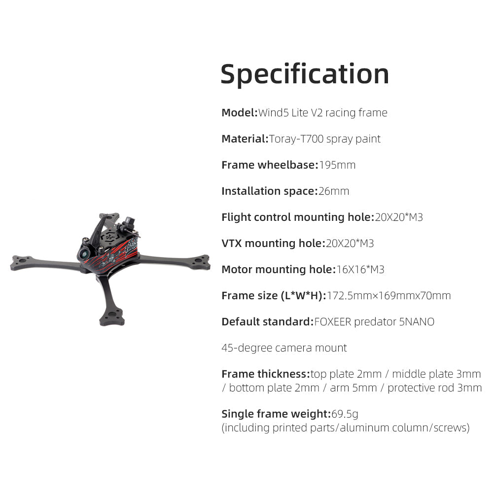 HGLRC Wind5 Lite V2 Frame Kit for racing