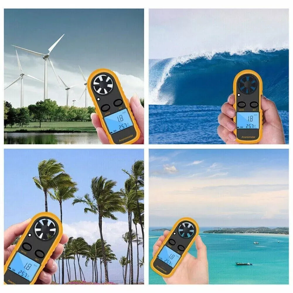 Digital Anemometer Wind Speed Mini Air Velocity Airflow Temperature with LCD Backlight Wind Speed Meter