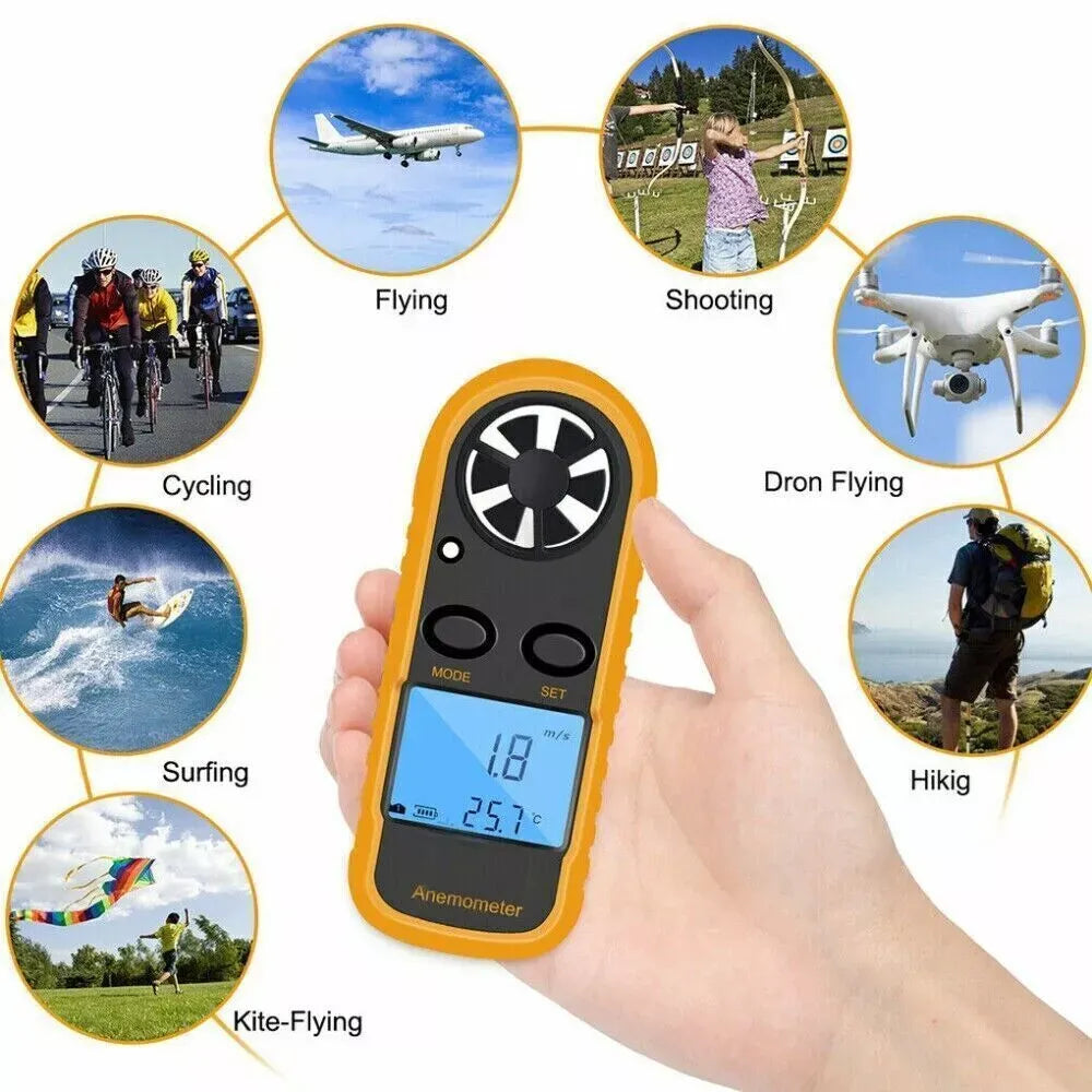 Digital Anemometer Wind Speed Mini Air Velocity Airflow Temperature with LCD Backlight Wind Speed Meter
