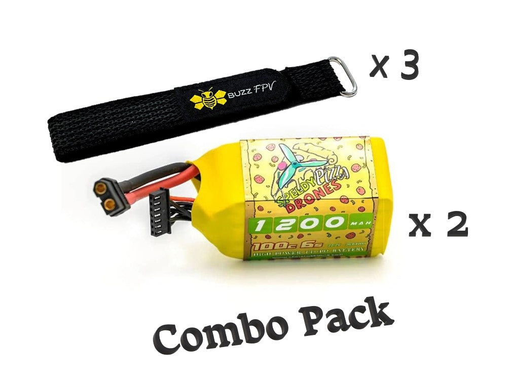 [Combo] 2 Packs CNHL Pizza Series 1200mAh 22.2V 6S 100C Lipo Battery And 3 Pack Buzz Straps