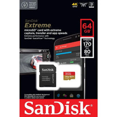 SanDisk Extreme 64GB U3 UHS-I Class 10 microSDXC Card w/SD Adaptor