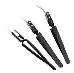 3x Anti-static Heat Resistant Tweezers Ceramic Reverse Tweezers Curved Straight