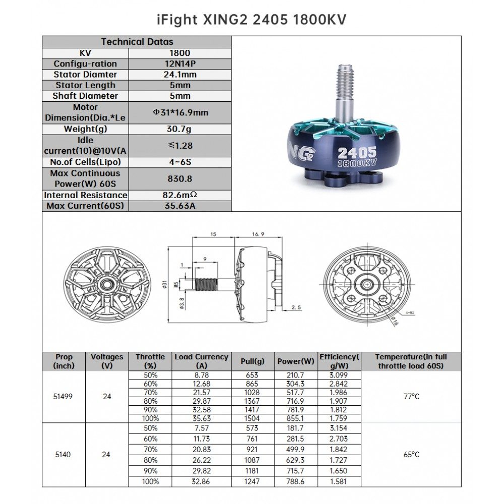 XING2 2405 4S 6S FPV Motor Unibell