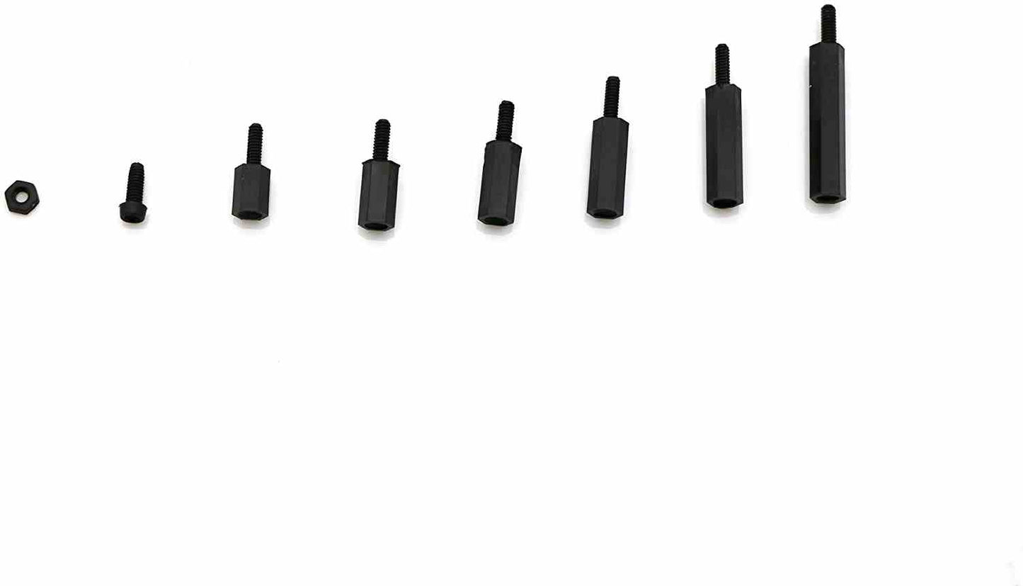 180 Pcs M2 Nylon Hex Nuts Screws Spacers Standoff Plastic Accessories Assortment Kit,Black