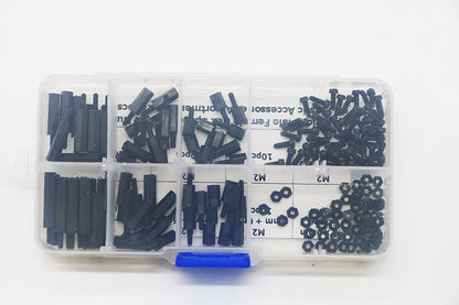 180 Pcs M2 Nylon Hex Nuts Screws Spacers Standoff Plastic Accessories Assortment Kit,Black