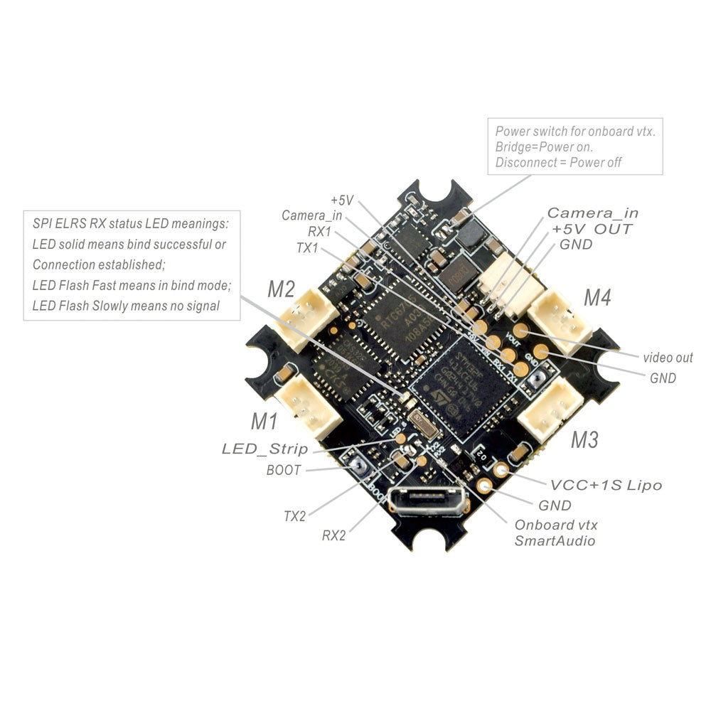 Happymodel ELRS F4 2G4 AIO 5in1 Flight controller built-in SPI 2.4GHz ELRS RX