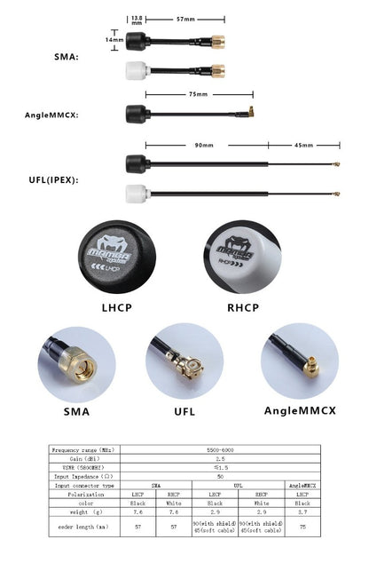 Mamba Ultras 5.8G Antenna RHCP SMA WHITE
