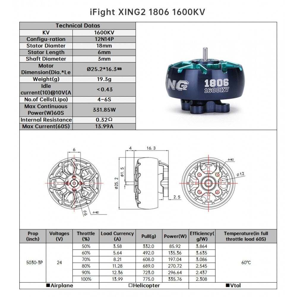 XING2 1806 FPV Motor 1.5mm Shaft 16000KV