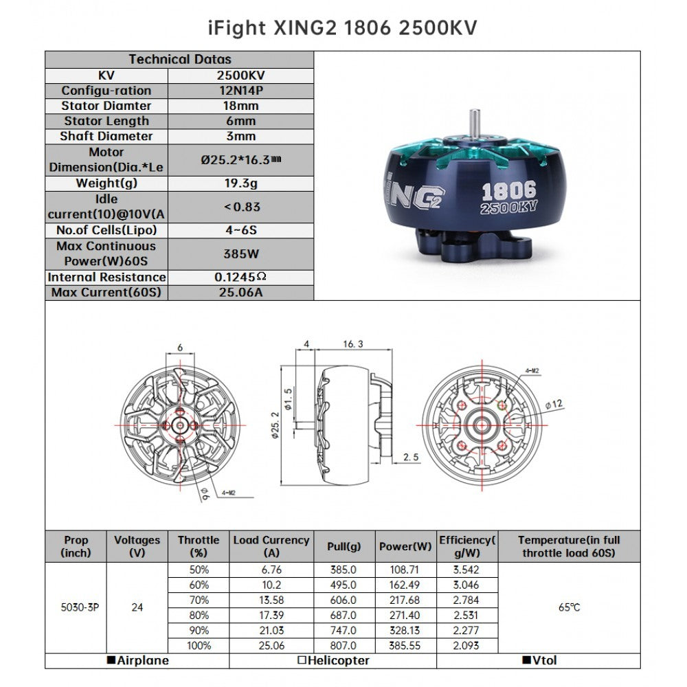 XING2 1806 FPV Motor 1.5mm Shaft 2500KV