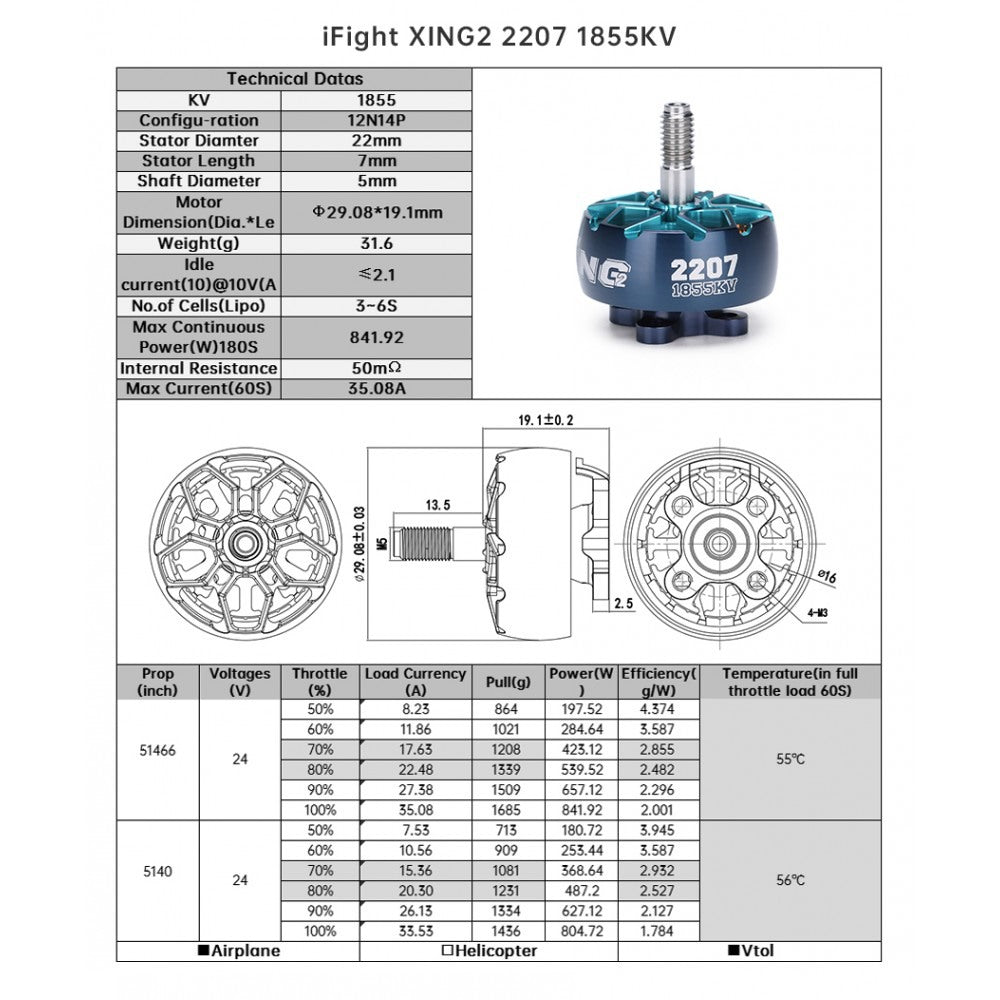 XING2 2207 1855KV 6s FPV Motor Unibell
